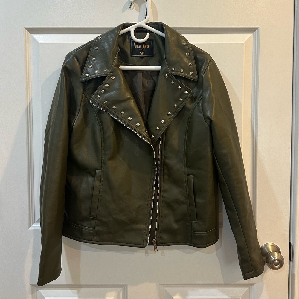 White Mark Women's Olive Studded Jacket